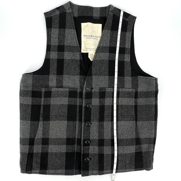 Vintage Ralph Lauren Denim & Supply Black and Gray Plaid Wool Blend Vest Size L - Picture 6 of 8